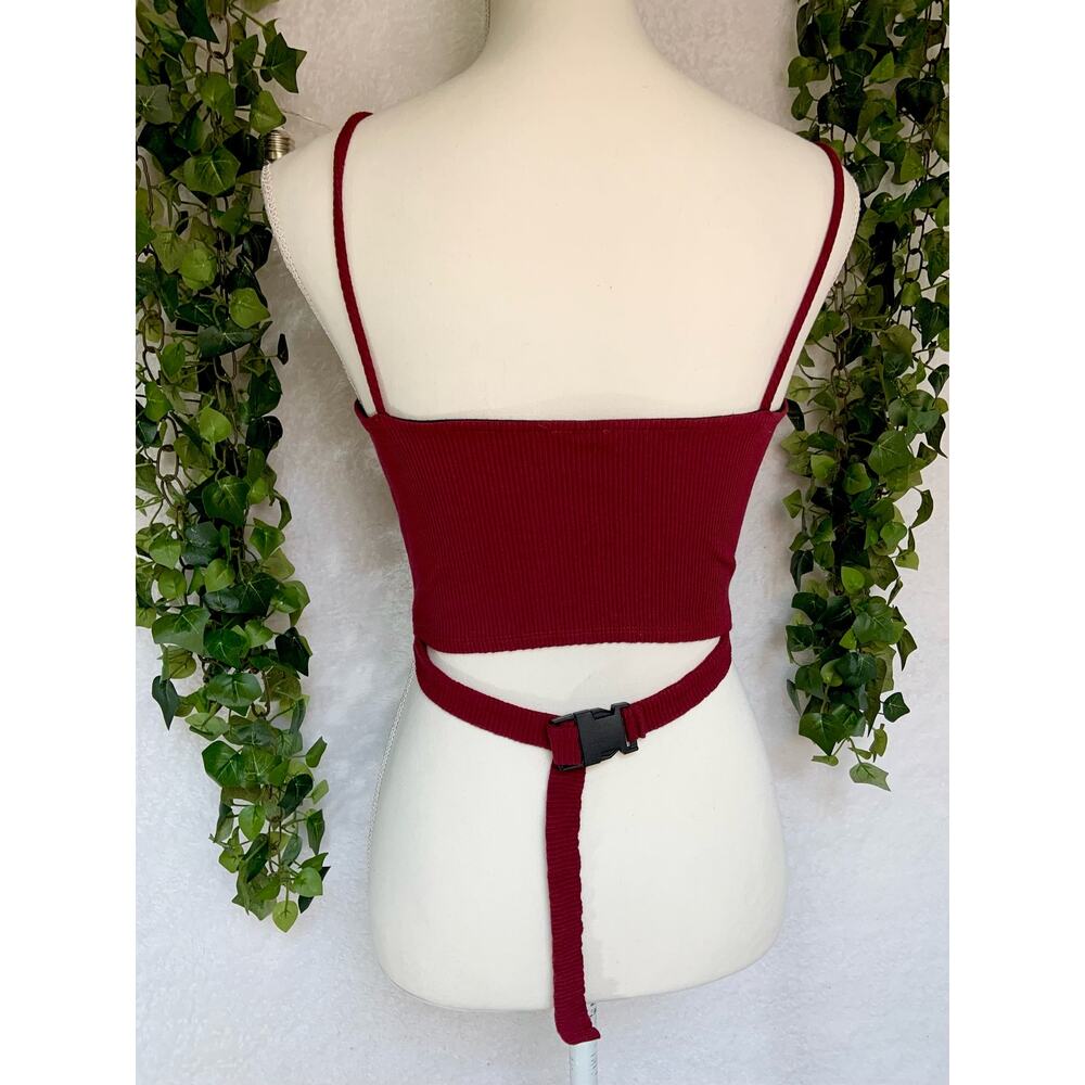 May Pink Maroon Ribbed Cropped Tank Top Cami with Back Buckle Small/Medium